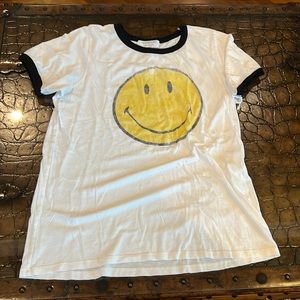 Free People White and Black Smiley Face Tee